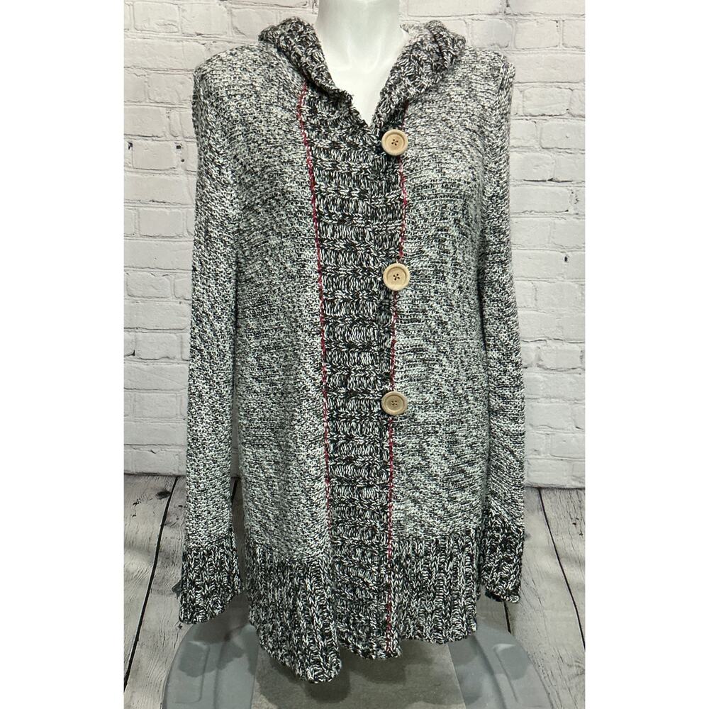 Avenue Women's Black/White Long Sleeve Hooded Cardigan (Size 22/24)